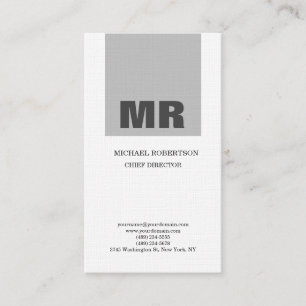 Carte De Visite Lin Professionnel Monogramme Gris & Blanc Plat