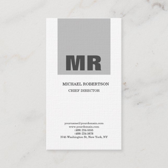 Carte De Visite Lin Professionnel Monogramme Gris & Blanc Plat (Devant)