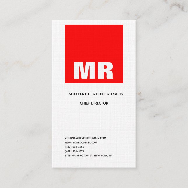 Carte De Visite Lin professionnel Monogramme noir blanc rouge plai (Devant)