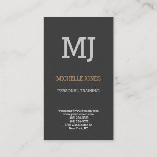 Carte De Visite Linen Moderne Plain Monogramme Gris Personal Train