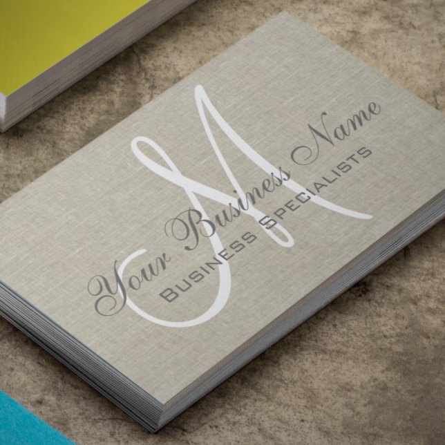 Carte De Visite Linge beige Gris Simple simple Monogramme clair (Créateur téléchargé)