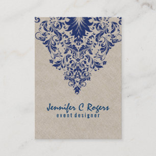 Carte De Visite Linge beige Royal Blue Floral Lace Concepteur d'év