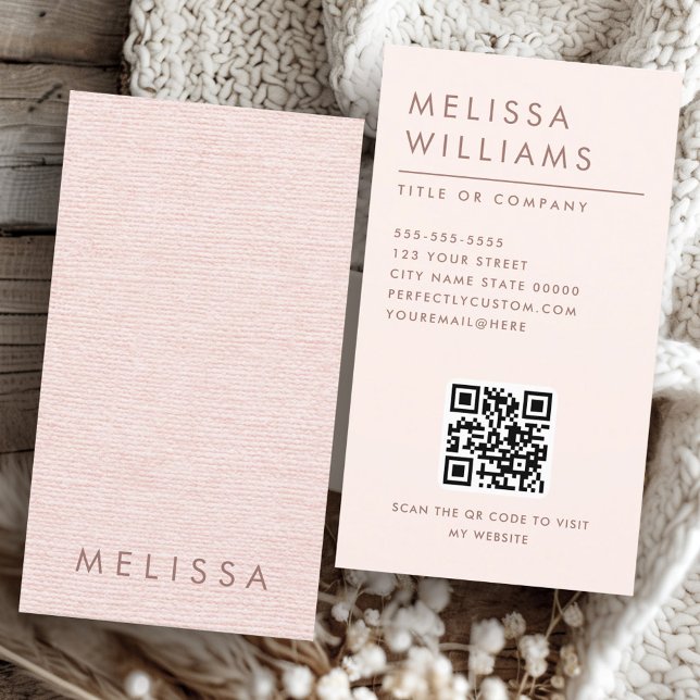 Carte De Visite Linge rose pâle moderne imprimé vertical minimalis (Modern blush pink linen look vertical minimalist business card)