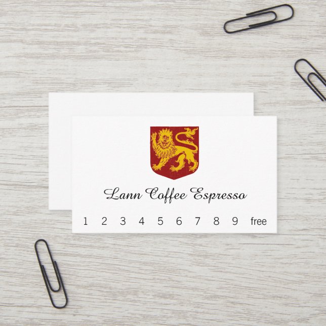 Carte De Visite Lion d'or sur l'héraldique rouge de bouclier (Devant/Arrière en situation)