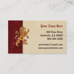 Carte De Visite Lion médiéval Red Fleur de Lis d'or