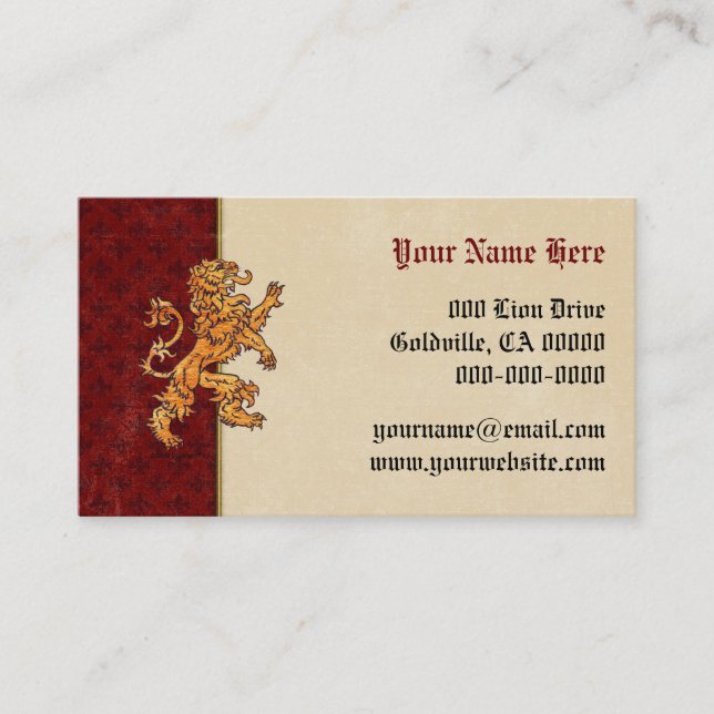 Carte De Visite Lion médiéval Red Fleur de Lis d'or (Devant)