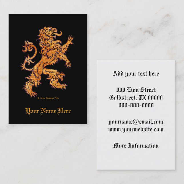 Carte De Visite Lion médiéval sur le noir (Devant / Derrière)