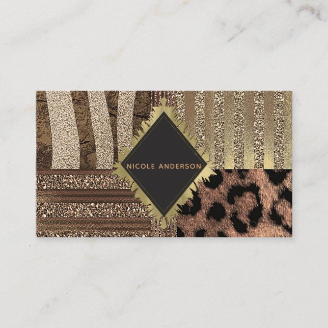 Carte De Visite Lioness Safari Chic Jungle Glam Gold Sparkle (Devant)