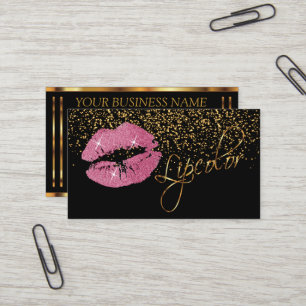 Carte De Visite Lipcolor avec Gold Confetti & Jolies lèvres roses