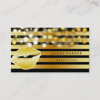 Carte De Visite Lips Gold Black Stripes maquillage Artiste Beautic