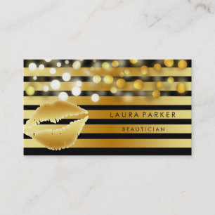 Carte De Visite Lips Gold Black Stripes maquillage Artiste Beautic