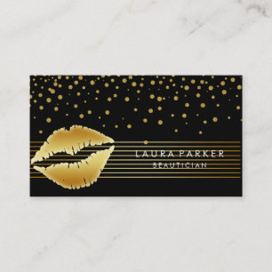Carte De Visite Lips Gold Black Stripes maquillage Artiste Beautic