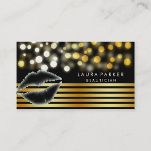 Carte De Visite Lips Gold Black Stripes maquillage Artiste Beautic