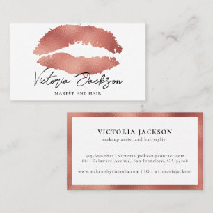 Carte De Visite Lips rose Gold Foil Moderne Elégant Beauté Blanche