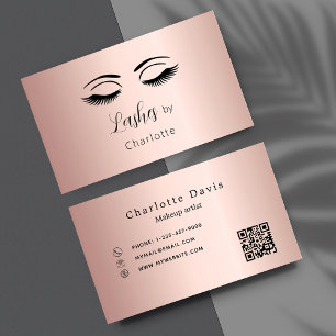 Carte De Visite Liquide maquillage artiste rose or code QR