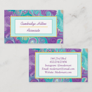 Carte De Visite Liquide violet, doré et bleu en marbre