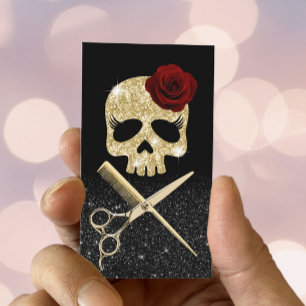 Carte De Visite Liste de cheveux Black & Gold Skull Beauté Salon