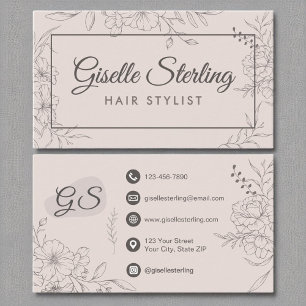Carte De Visite Liste de cheveux Blush Pink Florline Art Script