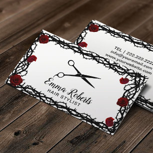 Carte De Visite Liste de cheveux Ciseau noir Rose rouge & Thorn en