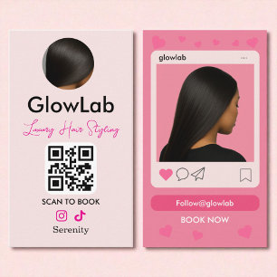 Carte De Visite Liste de cheveux Instagram rose QR Code Photo
