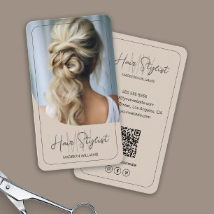 Carte De Visite Liste de cheveux Monogramme Logo Photo Beige
