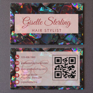 Carte De Visite Liste de cheveux noirs Opal Gemstone QR Code