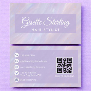 Carte De Visite Liste de cheveux QR Code Iridescente Pastel Opal