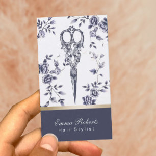 Carte De Visite Liste de cheveux Salon de cheveux Vintage bleu flo