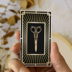 Carte De Visite Liste de cheveux Vintage Art Déco Ciseau Or Class