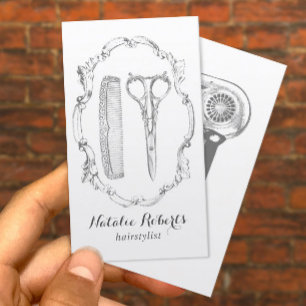 Carte De Visite Liste de cheveux vintage Ciseau et coiffeur