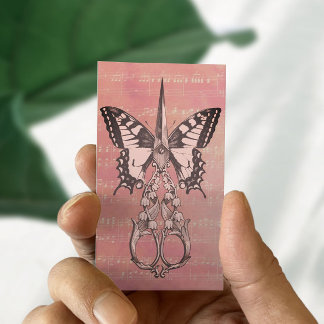 Carte De Visite Liste de cheveux Vintage ciseau Papillon rose Salo