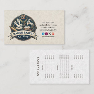 Carte De Visite Liste de prix des desserts de pâtisserie du chef p