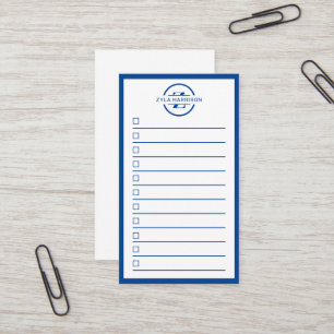 Carte De Visite Liste de tâches à faire avec monogramme bleu moder