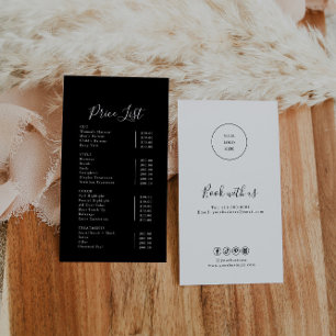 Carte De Visite Liste des prix noirs de la calligraphie simple mod