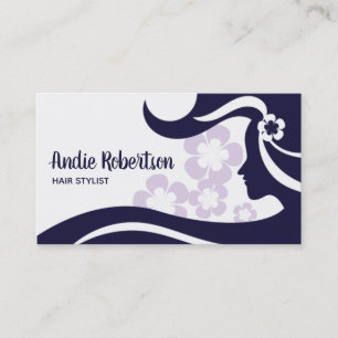 Carte De Visite Liste moderne de cheveux bleu et blanc