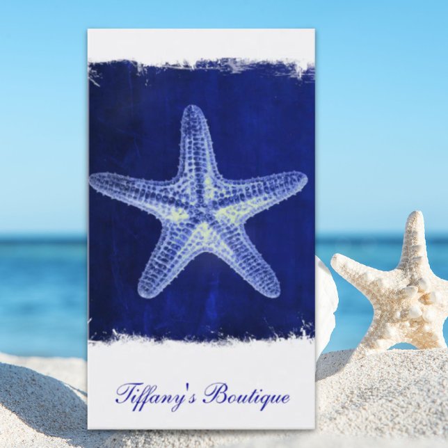 Carte De Visite littoral chic plage rustique nautique bleu étoile (coastal chic beach rustic nautical blue starfish business card)