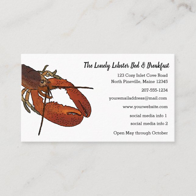 Carte De Visite Living Lobster Illustration Restaurant, Inn, Bouti (Devant)