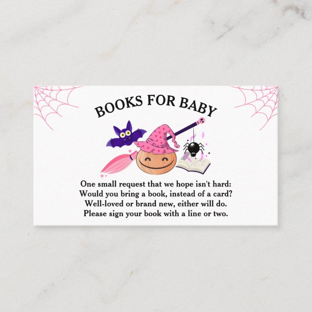 Carte De Visite Livre de Baby shower rose petit Citrouille pour bé (Devant)