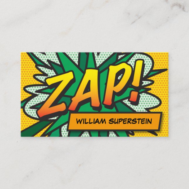 Carte De Visite Livre de bande dessinée typographique moderne ZAP (Devant)