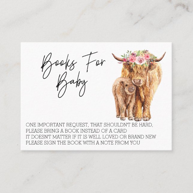 Carte De Visite Livres pour Baby shower Highland Cow (Devant)