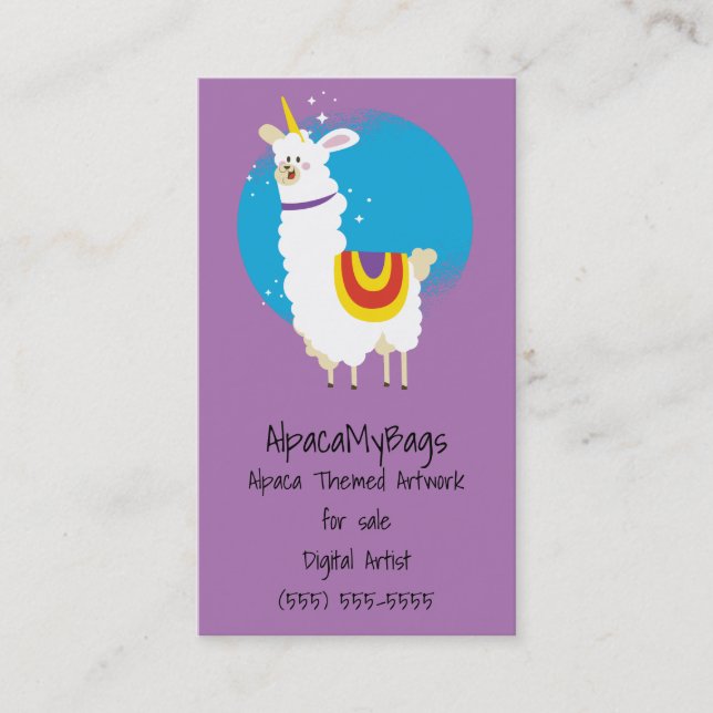Carte De Visite Llama Unicorn (Devant)