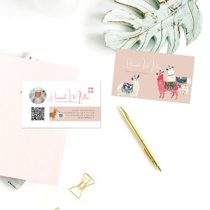 Carte De Visite Llamas Mignons Modernes   Code QR Photo