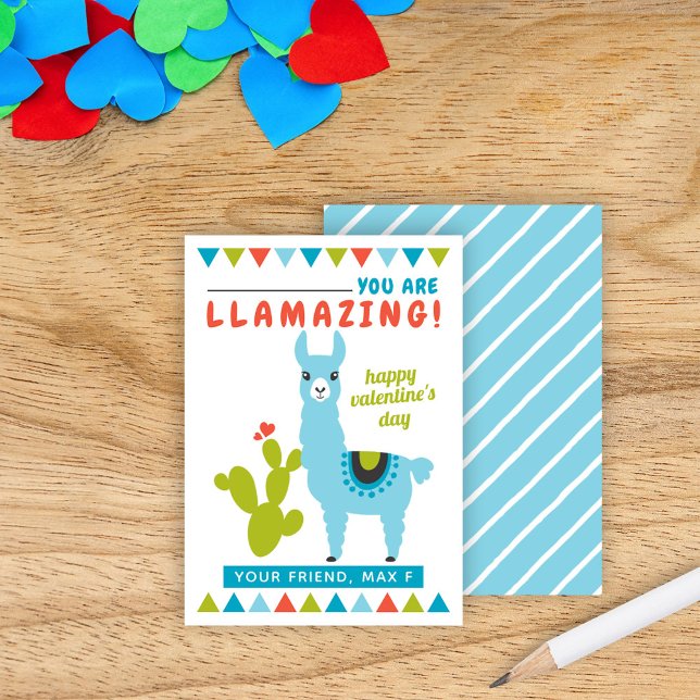 Carte De Visite Llamazing Blue Llama Boys Classroom Valentines (Créateur téléchargé)