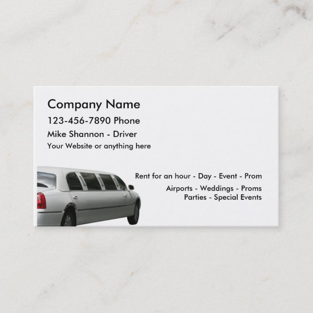 Carte De Visite Location de limousine et service de conducteur (Devant)