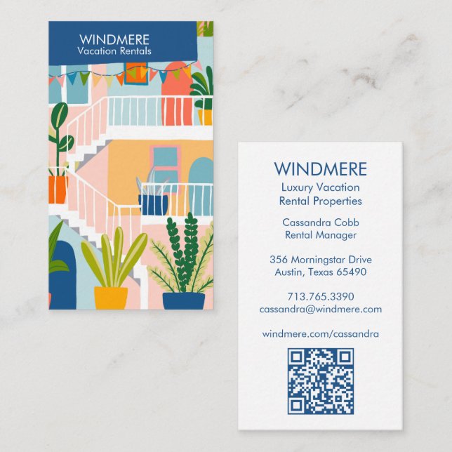 Carte De Visite Location de vacances Agent immobilier Realtor QR C (Devant / Derrière)