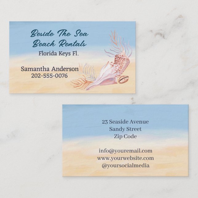 Carte De Visite Location de vacances Beach Seashell (Devant / Derrière)