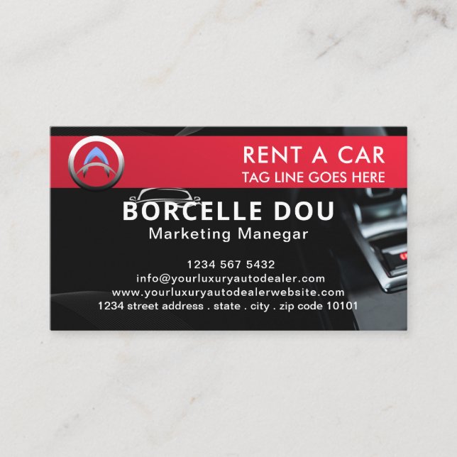 Carte De Visite Location de voiture moderne | monogramme noir et r (Devant)