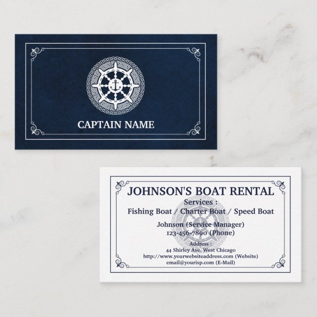 Carte De Visite Location élégante de bateau (personnalisez) (Devant / Derrière)