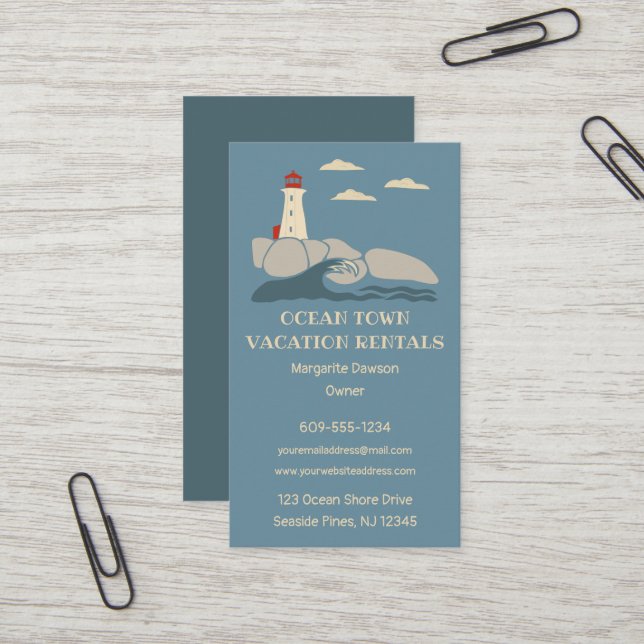 Carte De Visite Locations de vacances Plage Phare à thème (Devant/Arrière en situation)