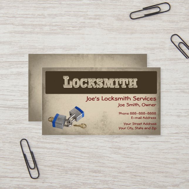 Carte de visite Locksmith (Devant/Arrière en situation)